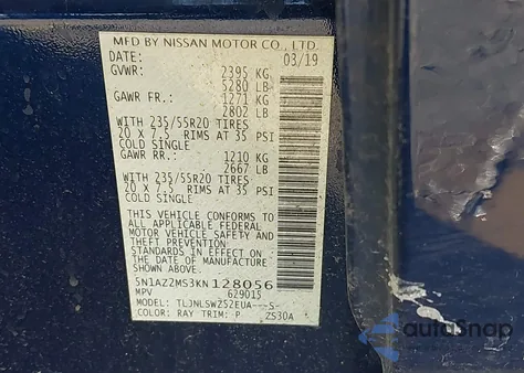 2019 Nissan Murano Platinum из США, поврежденный, VIN 5N1AZ2MS3KN128056